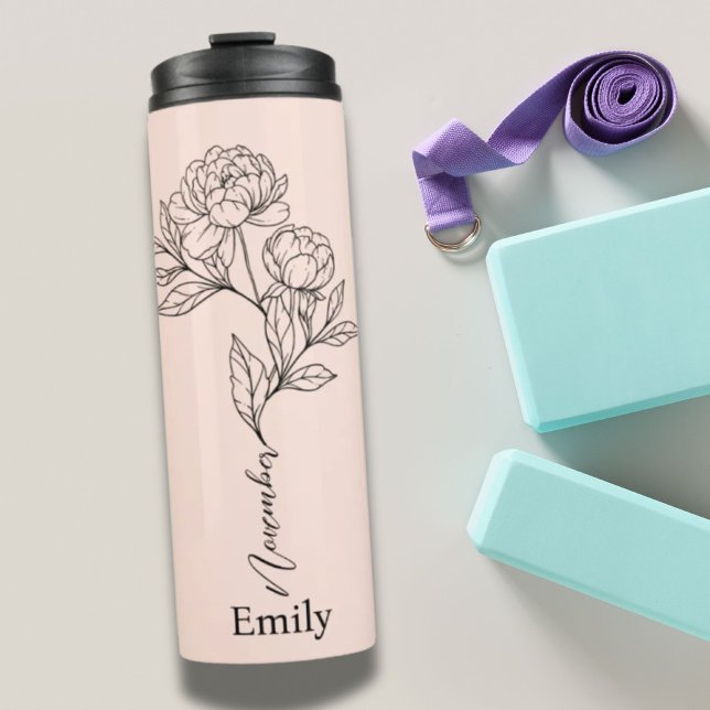 Garrafa Térmica Bridesmaid Nome Peony Novembro Nascimento da Flor (Bridesmaid Name Peony November Birth Flower Gift Thermal Tumbler)