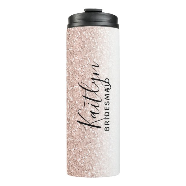 Garrafa Térmica Bridesmaid Personalizada com Glitter de Faux Doura (Frente)
