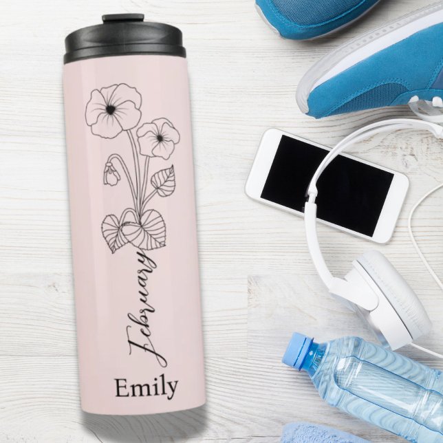 Garrafa Térmica Bridesmaid Violet Birth Flower Fevereiro (Bridesmaid Violet Birth Month Flower February Thermal Tumbler)