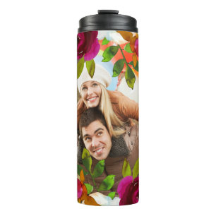 Garrafa Térmica Bright Purple Boho Floral e Penas com Foto