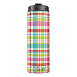 Garrafa Térmica Bright Rainbow Plaid Checkered Pattern Custom Name