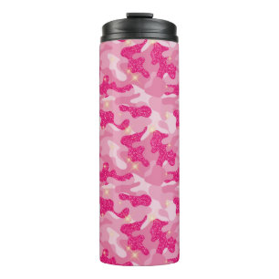 Garrafa Térmica Brilho Brilhante Rosa Camuflagem Chic Camo Glam Ex