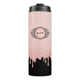 Garrafa Térmica Brilho Cor-de-rosa Monograma com Nome e Purpurina