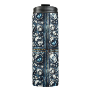 Garrafa Térmica Brilho de Denim e Diamantes Joias de Pedras Precio