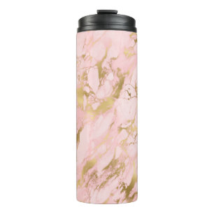Garrafa Térmica Brilho de mármore rosa Dourado Rosa