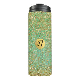 Garrafa Térmica Brilho Dourado Turquesa Água Morderna Glamour Tend