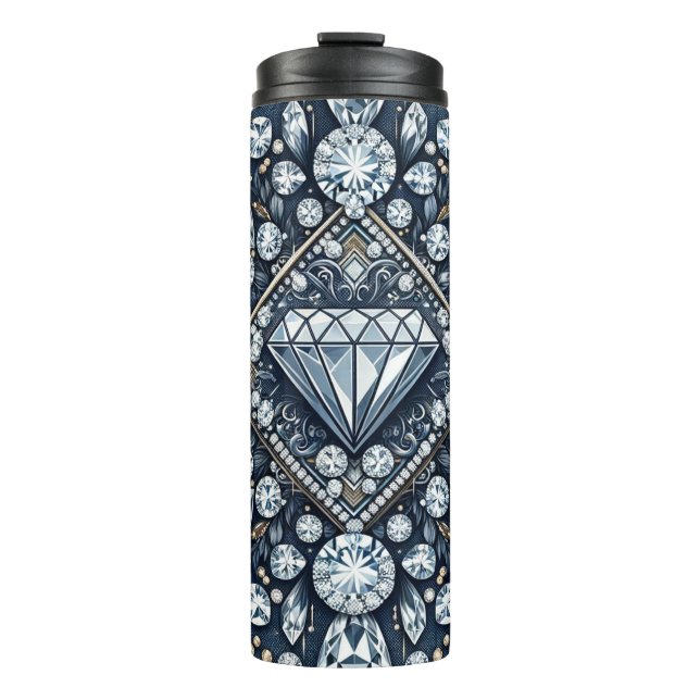 Garrafa Térmica Brilho Glam Denim & Diamantes (Frente)