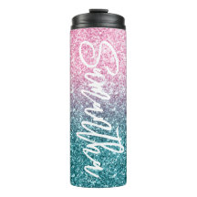 Brilho Luxo Rosa Claro Gradiente Glitter Turquesa