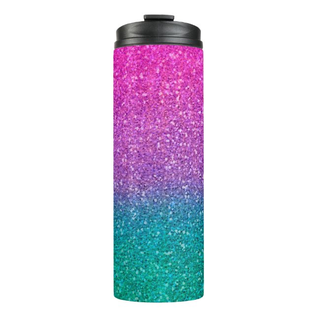 Garrafa Térmica Brilho Rosa Azul Turquesa e Roxo (Frente)