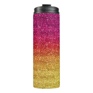 Garrafa Térmica Brilho Rosa Escuro e Amarelo Gradiente Glitter