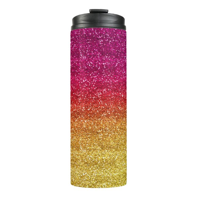 Garrafa Térmica Brilho Rosa Escuro e Amarelo Gradiente Glitter (Frente)