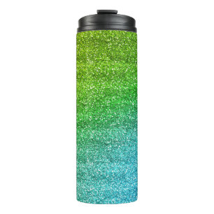Garrafa Térmica Brilho Verde e Azul Gradiente Glitter