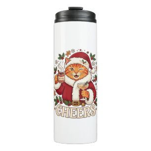 Garrafa Térmica Brinde Natal Gato Laranja Chapéu do Papai Noel Beb