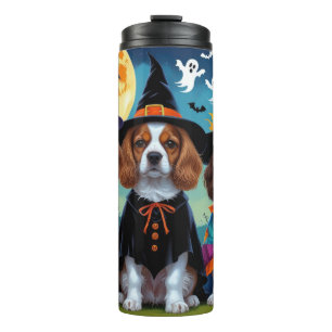 Garrafa Térmica Brittany Spaniel Dogs Pumpkin Halloween Engraçado