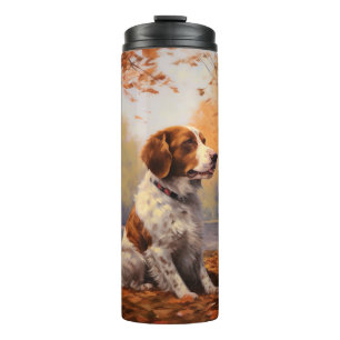 Garrafa Térmica Brittany Spaniel no Outono Folhas Caídas Inspiram