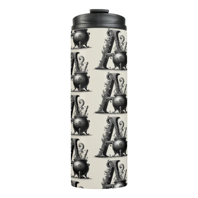 Garrafa Térmica Bruxa Cauldron Witchy - Letra A Personalizada Inic (Frente)