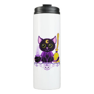 Garrafa Térmica Bruxa de Gato Preto de Halloween Fofo