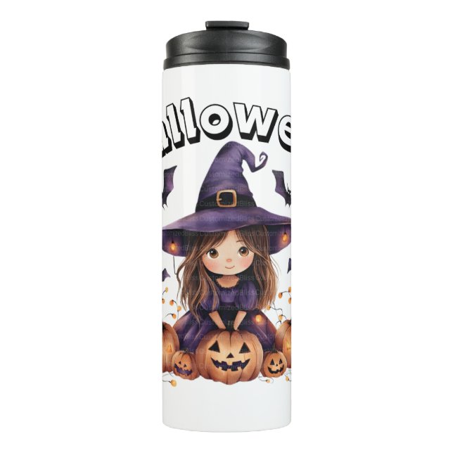 Garrafa Térmica Bruxa de Halloween com Pumpkins Tumbler (Frente)