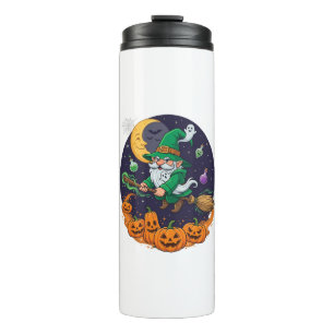 Garrafa Térmica Bruxa de Halloween Gnome Vassoura Abóboras Lua