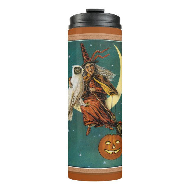 Garrafa Térmica Bruxa e Coruja de Halloween  (Frente)