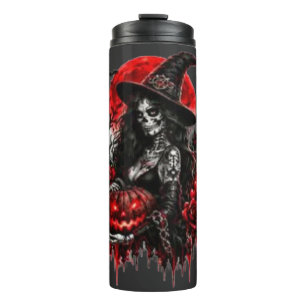 Garrafa Térmica Bruxa Gótica Abóbora Halloween Gato Preto Assustad