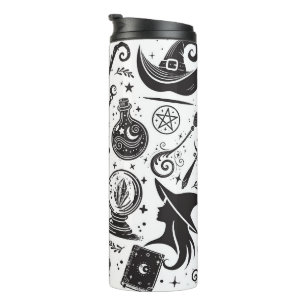 Garrafa Térmica Bruxa Mágica Caprichosa Wicca Pagã Preto e Branco