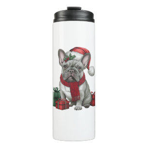 Garrafa Térmica Buldogue francês Xmas Lighting Papais noeis Buldog