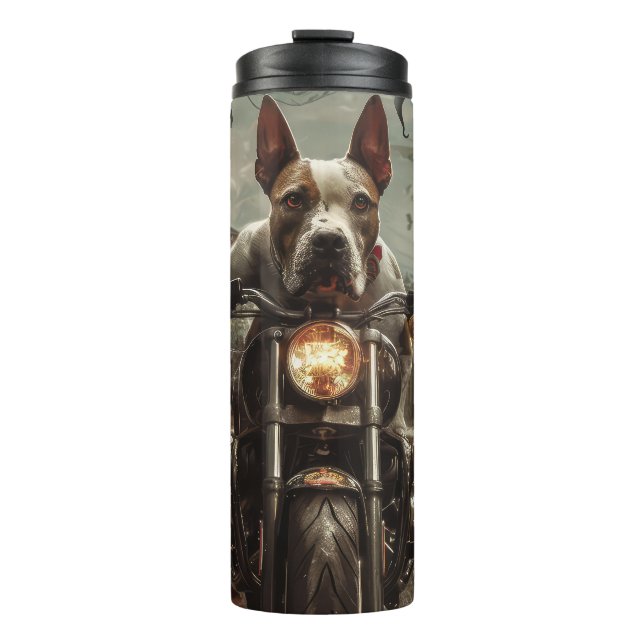 Garrafa Térmica Bull Terrier Riding Motorcycle Halloween Scareen (Frente)