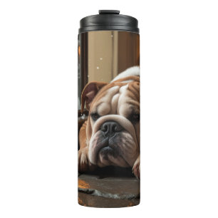 Garrafa Térmica Bulldog com Luzes de Natal Feriado