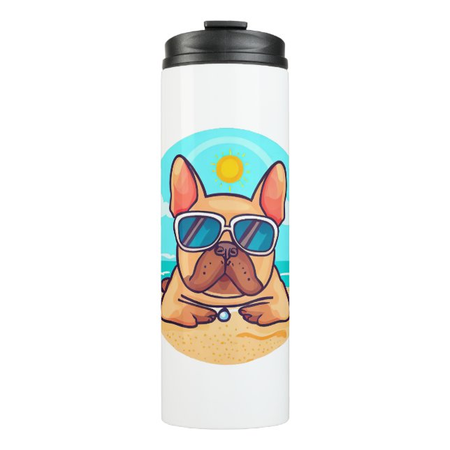 Garrafa Térmica Bulldog Francês nas Férias (Frente)