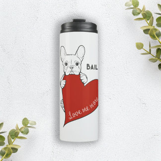 Garrafa Térmica Bulldog Francês Personalizado e Bonito com Coração