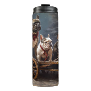 Garrafa Térmica Bulldog Francês Snowy Sleigh Decoração de Natal