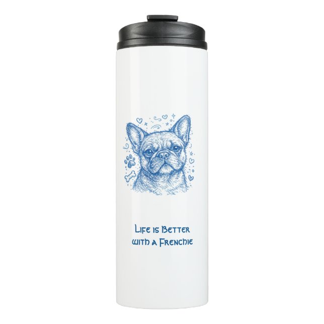 Garrafa Térmica Bulldogue Francês blue lineart doodle frenchie (Frente)