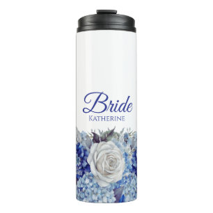 Garrafa Térmica Buquê de Flor Azul de Aquarela- Brilho