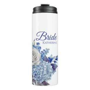 Garrafa Térmica Buquê de Flor Azul de Aquarela- Brilho