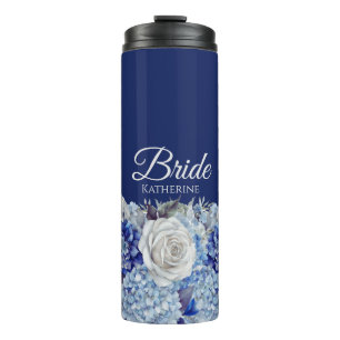 Garrafa Térmica Buquê de Flor Azul de Aquarela- Brilho