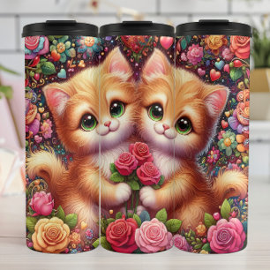 Garrafa Térmica Buquê de Rosas Gatinhos Fofos