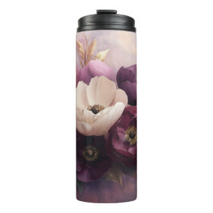 Garrafa Térmica Buquê Floral Branco e Roxo Elegante