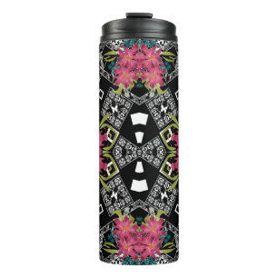 Garrafa Térmica Buquês de flores cor-de-rosa em uma geometria