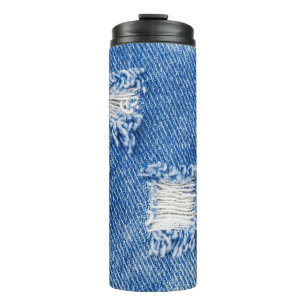 Garrafa Térmica Buraco, jeans de denim, textura rasgada