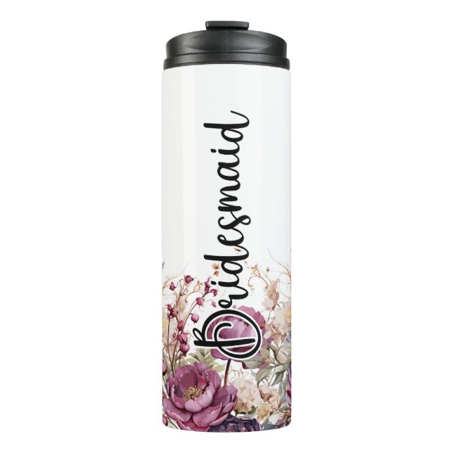 Garrafa Térmica Burgundy Floral Bridal Party Tumbler (Frente)