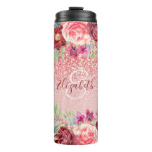 Burgundy Floral Rosa Dourado Glitter Personalizado