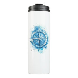 Garrafa Térmica Bússola - cor azul de água artística