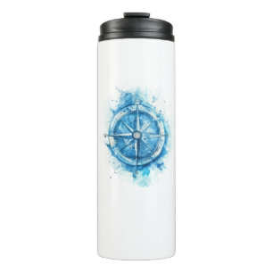 Garrafa Térmica Bússola - cor azul de água artística