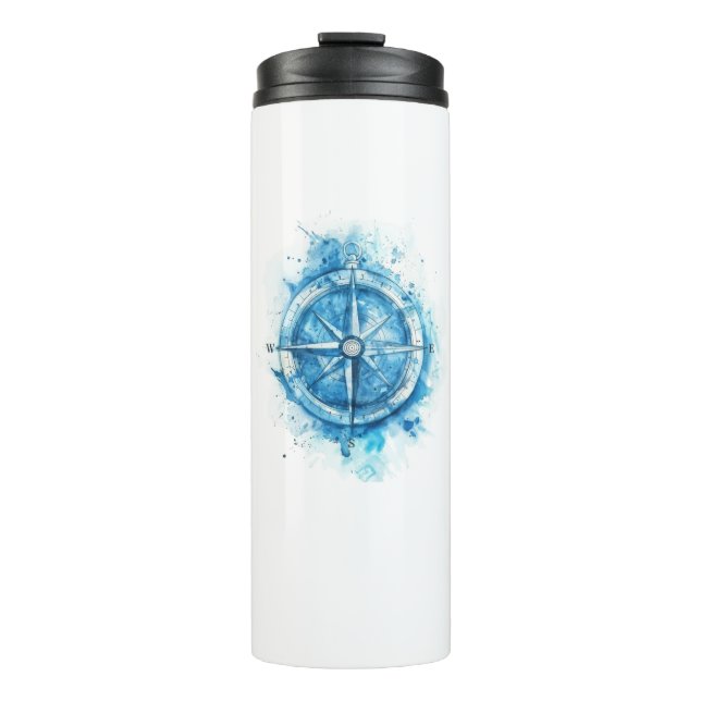Garrafa Térmica Bússola - cor azul de água artística (Frente)
