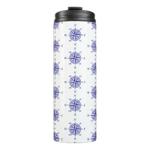 Garrafa Térmica Bússola Náutica Azul e Branca
