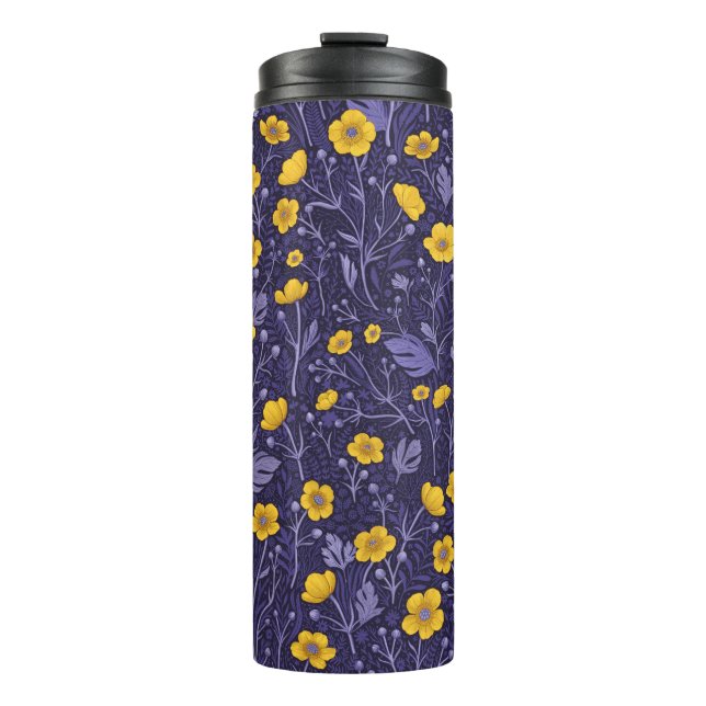 Garrafa Térmica Buttercups, amarelo e violeta (Frente)