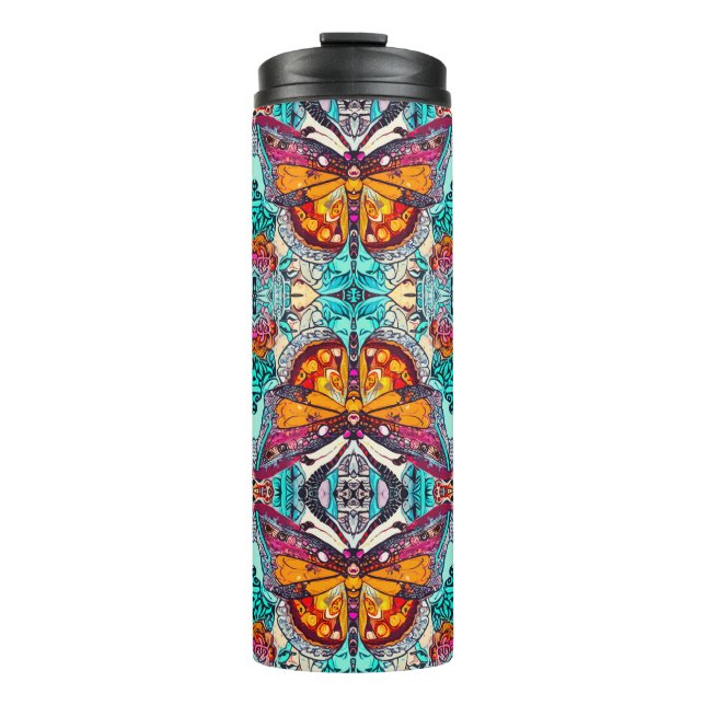 Garrafa Térmica Butterfly e Medallion Batik Padrões em Laranja (Frente)