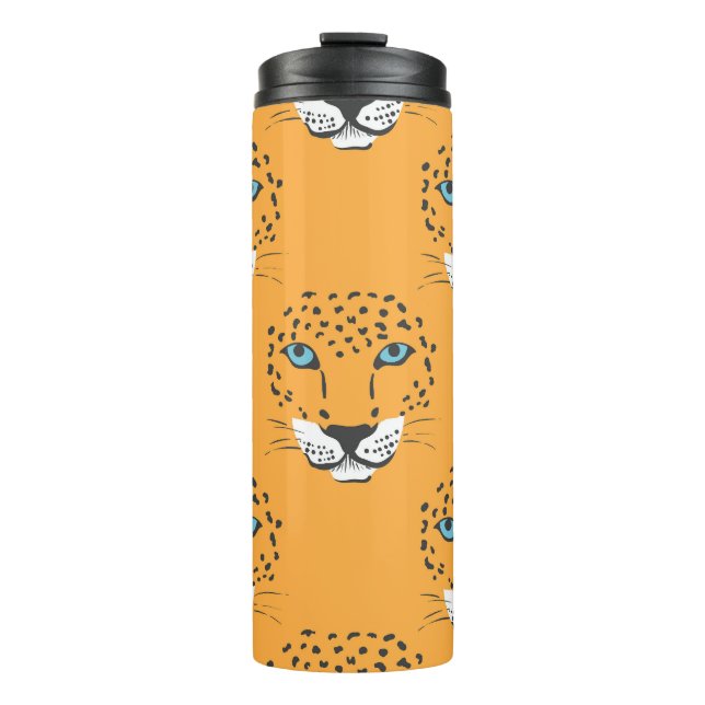 Garrafa Térmica Cabeça de leopardo laranja, padrão perfeito. (Frente)