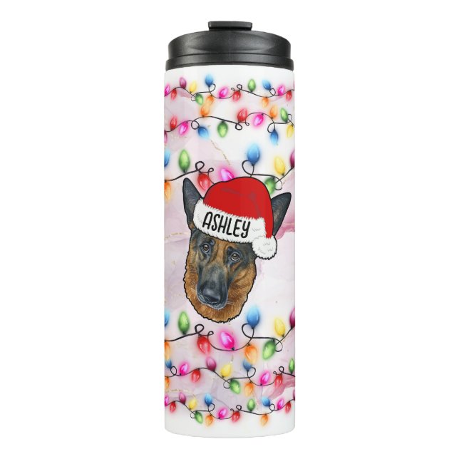 Garrafa Térmica Cabeça German shepherd de Natal Santa Claus (Frente)
